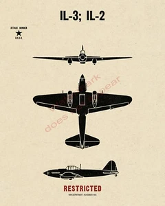 WWII USSR Russian Ilyushin Il-2 Attack Bomber Aircraft Recognition Poster V-1 - Bild 1 von 7