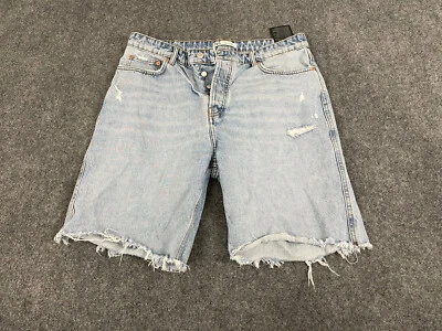 Pantalones Cortos Zara Para Hombre 35 Denim Jean Rasgado Azul Envejecido Botón Mosca N111 Foto 1 de 4