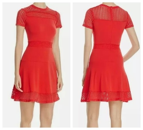 NUOVO abito Michael Kors True Red Mesh Panel taglia XL crepe elasticizzato $98