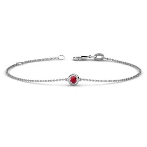 Round Ruby 1/10 ct Solitaire Station Minimalist Bracelet 14K Gold JP:181850 - Picture 1 of 16