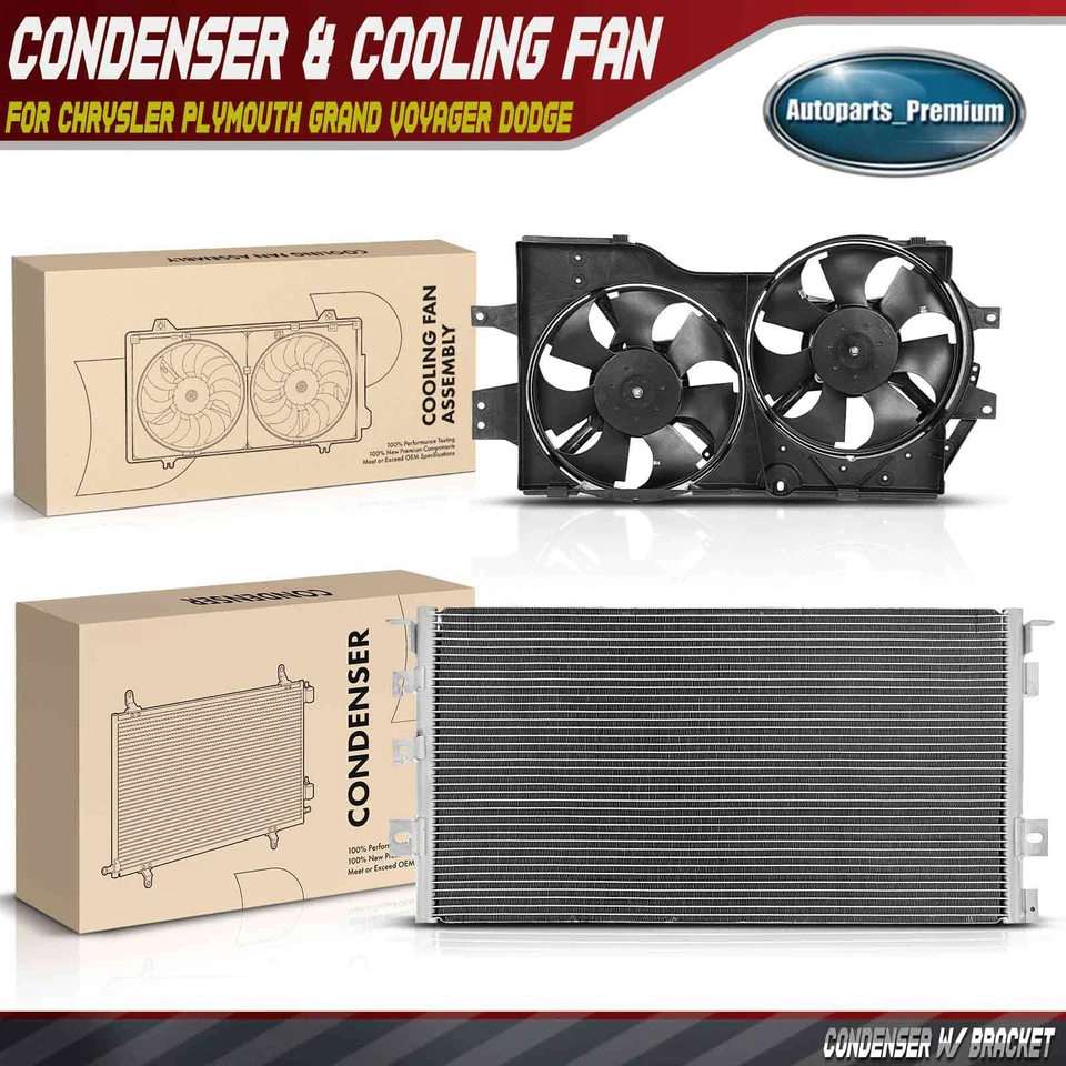 Conjunto de condensador de aire acondicionado y ventilador de refrigeración para Chrysler Plymouth Grand Voyager Dodge Foto 1 de 4