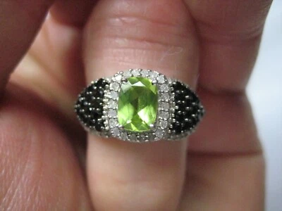 PG Phillip Gavriel Sterling Silver Peridot Black Spinel Clear Stone Ring sz 6.25 - Image 1 of 4