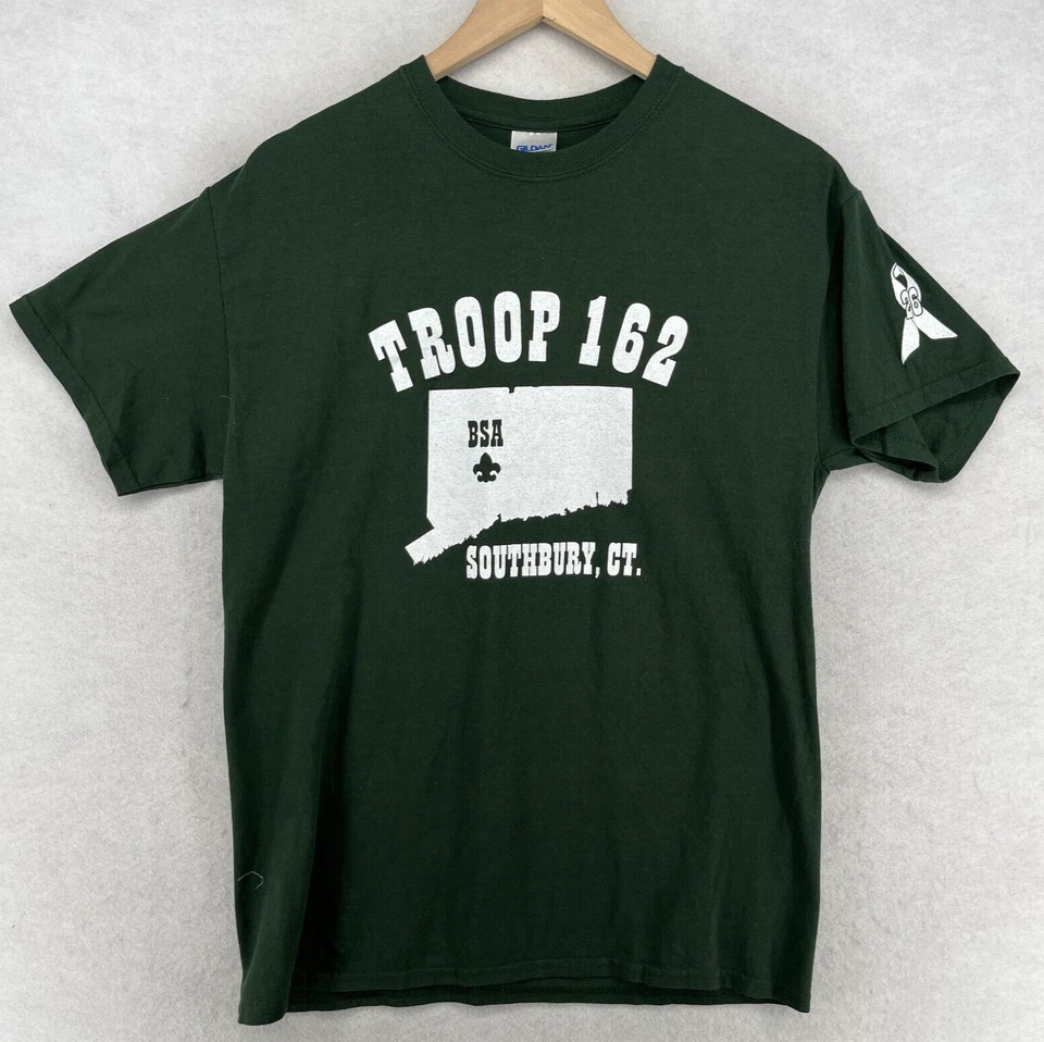 BOY SCOUTS BSA TROOP 162 Shirt Mens M SOUTHBURY CT Crewneck Cotton Green - Image 1 of 4