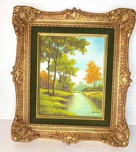 Midcentury Painting Signed Sunny Trees Landscape Framed - Picture 1 of 13
