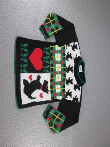 Vintage Sweater Girls Medium Scottie Dog Heart Plaid Made USA 90s - Picture 1 of 17