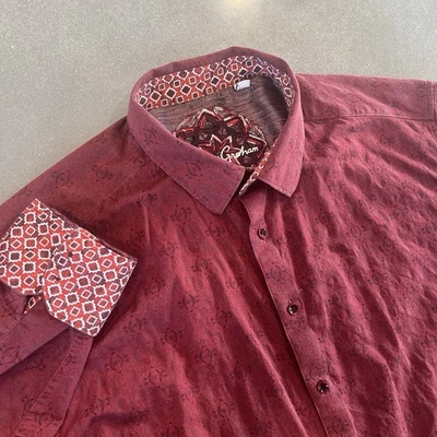 Camisa Robert Graham Abotonada Para Hombres 2XL Roja Negra Cachemira Calce Clásico Puño Abatible Foto 1 de 4