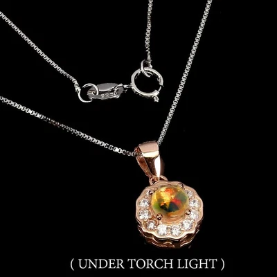 Collana in argento sterling 925 con opale di fuoco rotondo 5 mm e zirconi... - Immagine 1 di 4