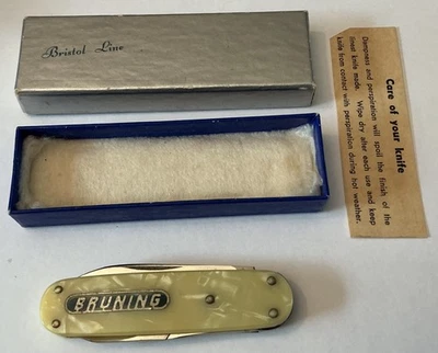 VTG IOB Hill Novelties Bruning Bristol Line Pen Folding Pocket Knife NOS Germany - Image 1 of 4