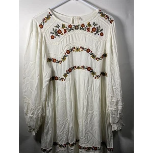 Free People Pasadena besticktes Boho Bauern Minikleid Landhaus Kern - Bild 1 von 9