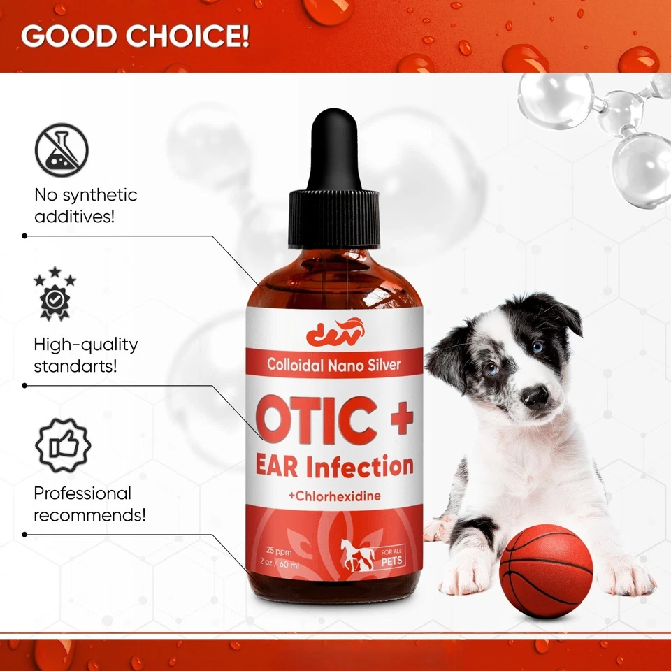 OTIC+ Gotas para infecciones de oído de perro | Nano plata y clorhexidina | 2 OZ Foto 1 de 4