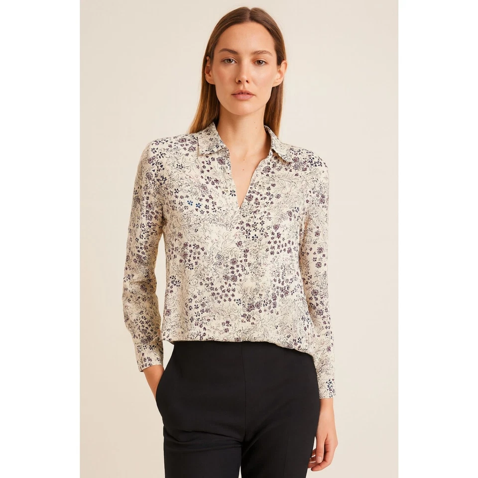 EQUIPMENT Camisa Top Mujer Blanca Floral Con Botones Seda Para Mujer Talla XS Foto 1 de 4