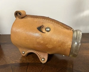 Rare Vintage Leather Wrapped Glass Milk Bottle Piggy Coin Bank - Picture 1 of 8