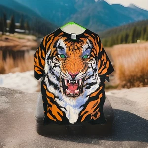Vintage Liquid Blue Tee Shirt Bengal Tiger Snow Tiger AOP Mens XL - Picture 1 of 4