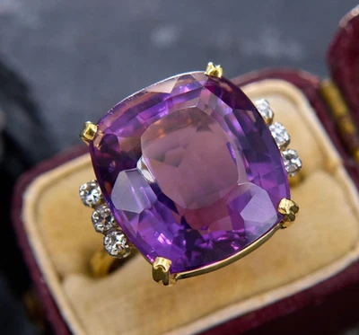 Anello in argento sterling 925 con pietra preziosa ametista naturale e zirconi - Immagine 1 di 4