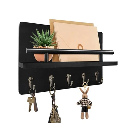 KISENG Key Holder Wall Mount Decorative Key Rack with Shelf & 5 Sturdy Hooks ... - Image 1 of 4