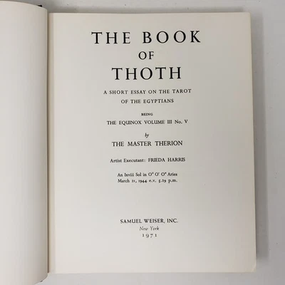 The Book of Thoth by The Master Therion (Aleister Crowley, 1st Ed/2nd Pr, 1971) - Image 1 of 4