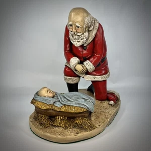 Vtg 11.5” Kneeling Santa Claus Baby Jesus Manger Statue Florentine Studio 1979 - Picture 1 of 16