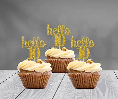 Decoración 10º Cumpleaños Brillo Cupcake Toppers (JUEGO de 12) 20 Colores Disponibles Foto 1 de 2