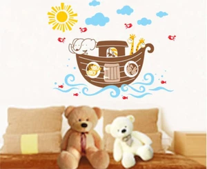Wandtattoo Arche Noah Boot Tiere Kinderzimmer See Erkundung Bibel Gott Aufkleber - Bild 1 von 4