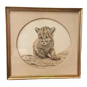 Tiger Cub Signed Rod Arbogast Original Watercolor Painting 1981 Framed & Matted - Picture 1 of 8