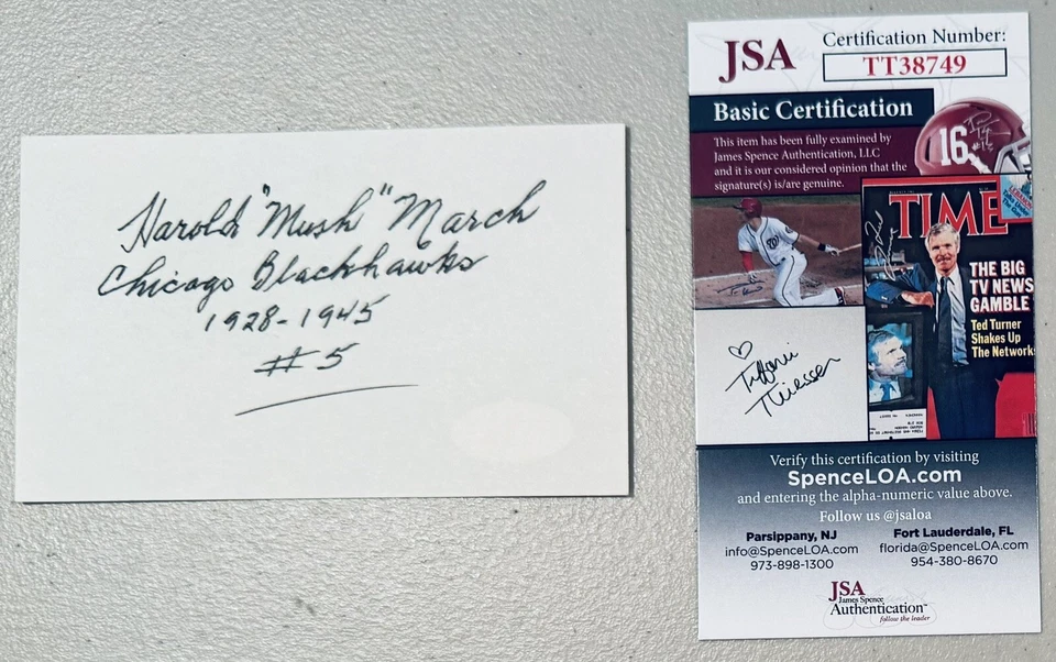 Harold Mush March Signed Autographed 3x5 Card JSA Certed Chicago Blackhawks - Image 1 of 1