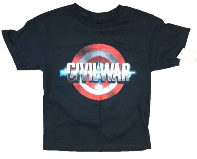 Marvel Captain America Civil War Boys Black Cotton Shirt - Size S - NEW - Image 1 of 2