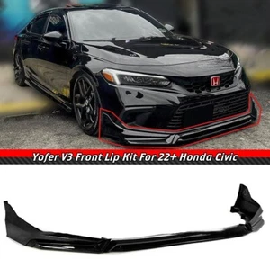 Kit divisor de labios parachoques delantero negro brillante Yofer V3 4P para Honda Civic 2022-2024 - Imagen 1 de 6