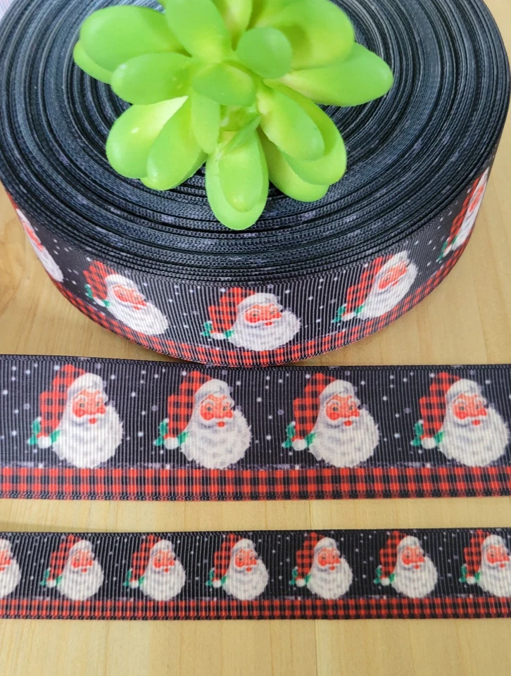 Cinta de grosgrain de Papá Noel de 7/8 y 1,5" (1 yarda) lazos de Navidad a cuadros de búfalo Foto 1 de 1
