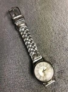 Damen Armbanduhr Uhr Silber Leder Geflochtenes Band - Bild 1 von 8