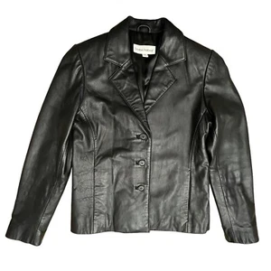 Boston Harbour Woman’s Black Soft Leather Buttons Up Pockets Jacket Sz XS - Picture 1 of 12