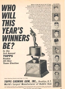 1961 Ron Santo, Chicago Cubs -Topps Rookie Election Full Page w/Half-Page Ballot - Picture 1 of 2