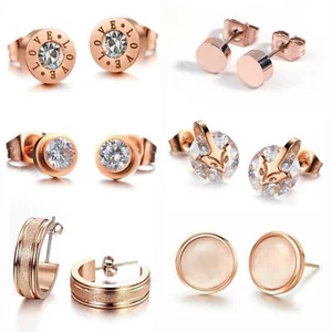 OHRRINGE ROSE GOLD OHRSTECKER DAMEN SCHMUCK EDELSTAHL GESCHENK PERLE ZIRKONIA - Bild 1 von 13