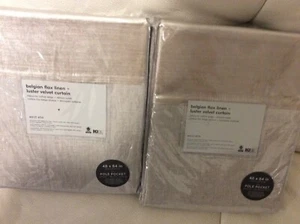 West Elm 2 Belgian Flax Linen Luster Velvet Curtains 48x84 Natural & Stone NWT - Picture 1 of 1