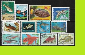 Fish Stamps Collection - 12 Used Stamps - Picture 1 of 1