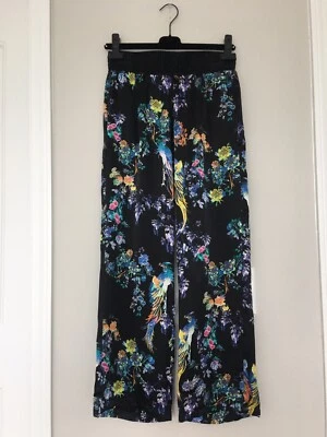 JUST CAVALLI BLACK FLORAL ELASTIC WAIST 100% SILK PANTS SIZE 38 US 2 - Image 1 of 4