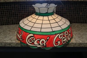 Large Vintage c.1970 Drink Coca Cola Soda Pop 21" Hanging Light Shade Lamp Sign - Picture 1 of 12