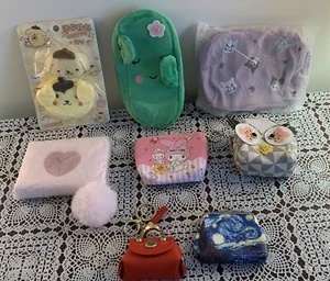 Eight Plush Vinyl Coin Purses Backpack Clips Owl Dog Heart Hello Kitty Brand New - Picture 1 of 4