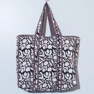 Quilted Block Print Cotton Tote Hand Bag Floral Printed Women's Shopping Bags - Picture 1 of 5