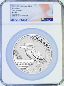 2022 P Australia Silver Kookaburra NGC MS 70 10oz $10 Coin Flag ER Label PERFECT - Picture 1 of 2