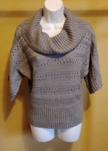 NWT Studio Works Women's Gray Striped 3/4 Sleeve Cowl Neck Sweater Size: S - Picture 1 of 3