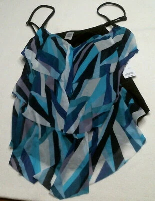 Camiseta Tankini Jaclyn Smith Natación 3 Niveles, Azul Geométrico, Tallas Missy, Nueva con Etiquetas  Foto 1 de 2