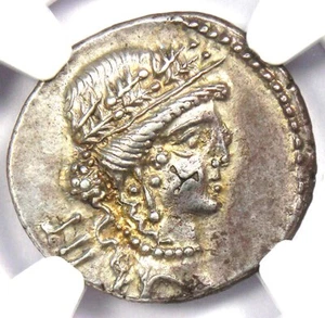 Julius Caesar AR Denarius Silver Coin (48 BC, Female Head) - Certified NGC AU - Picture 1 of 5