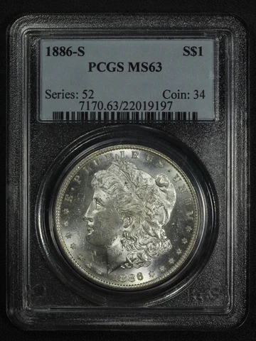 1886 S Morgan Silver Dollar PCGS MS 63 Cover