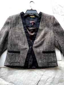 Dana Buchman Blazer Jacket Brown Black Trim Size M Long Sleeves - Picture 1 of 11
