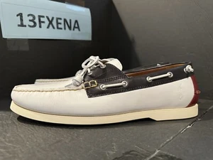 Men's Leather Boat Deck Shoes POLO RALPH LAUREN Merton 15 White w/Blue & Red NEW - Picture 1 of 9