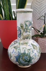 Jarrón italiano veneciano de cerámica hecho a mano SCHIARON jarra floral azul 11" Italia - Imagen 1 de 5