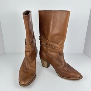 Vintage Bort Carleton? Mid-Calf Leather Boot Women Size 9M Brown - READ - Picture 1 of 15