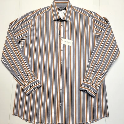 $278 Nueva Camisa ST. CROIX Botón Frontal Hombres XL 17/17.5 Marrón Gris Melange RAYAS Foto 1 de 4