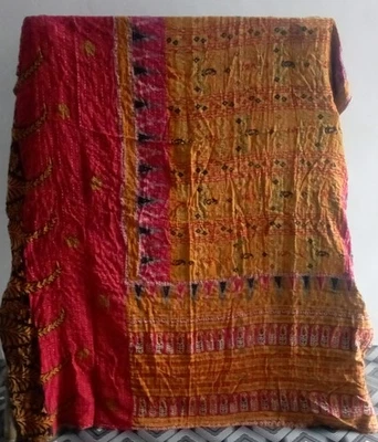 Vintage Indian Handmade Quilt Kantha Bedspread Throw Cotton Blanket Ralli Gudari - Image 1 of 2