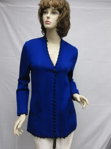 St John SPORT Royal Blue Black Santana Jacket SZ P 2 4 - Picture 1 of 1